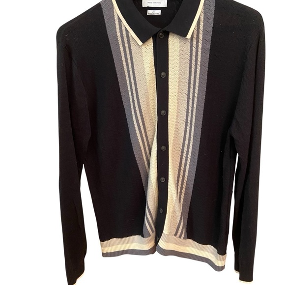 Urban Outfitters Men’s Button-Down Polo Sweater Size L Black Grey Cream Cotton - Picture 7 of 14